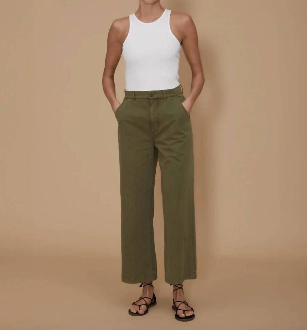 NEW LE JEAN jude wide leg ankle trousers in olive green